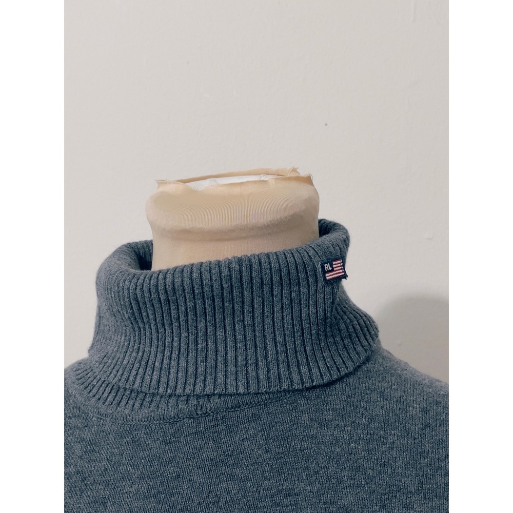 Polo Jeans Co Ralph Lauren Women Gray Turtleneck Sweater Large Flag Logo Preppy - Picture 2 of 6